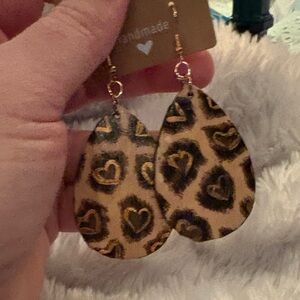 Homemade Leopard Heart Print Earrings